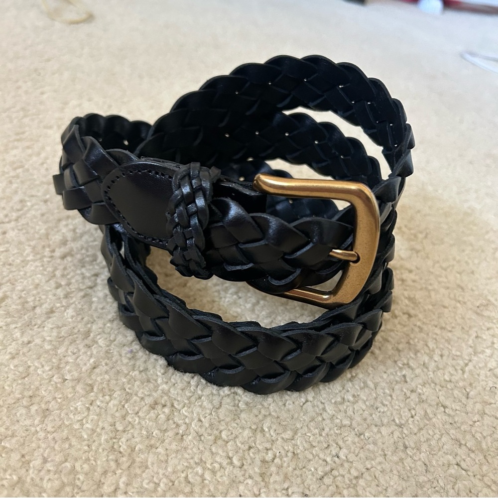 Black Braided Belt with Gold Buckle